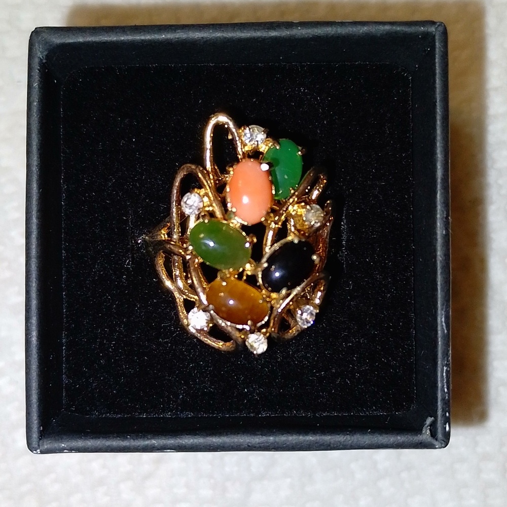 NIB Vintage Semi-Precious Gem Stone Gold Cocktail Ring